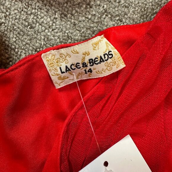 Lace & Beads ASOS Ella Tulle Maxi Prom Dress in Bright Ruby Red Women's Size 14 - Picture 7 of 7